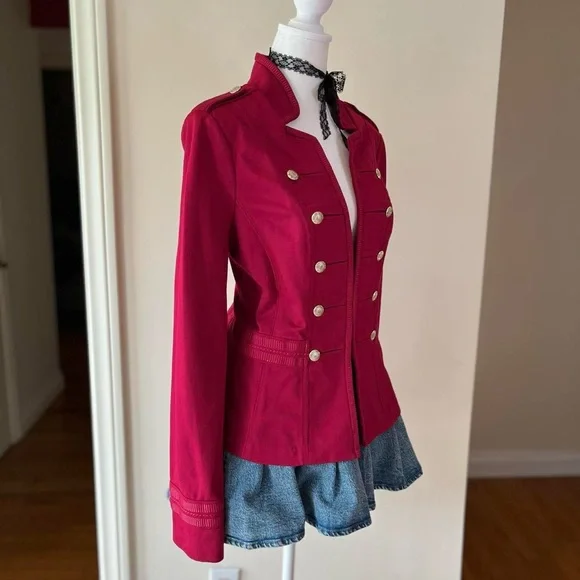Gothic Military Jacket Tailored Double Breasted Buttons Preppy Red Pink 14 L - Picture 5 of 10